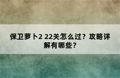 保卫萝卜2 22关怎么过？攻略详解有哪些？